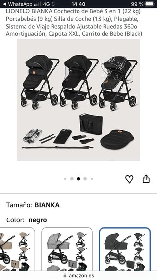 Cochecito Bebé Lionelo Bianka 3 en 1 Negro