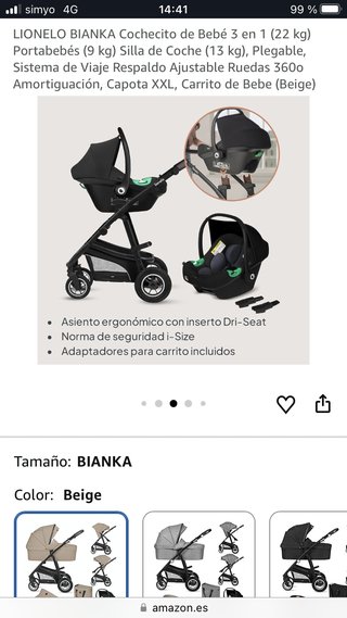 Cochecito Bebé Lionelo Bianka 3 en 1 Beige