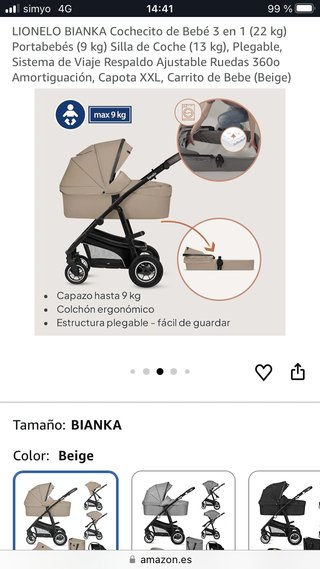 Cochecito Bebé Lionelo Bianka 3 en 1 Beige