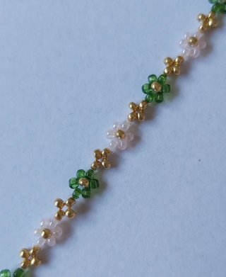 Pulsera de Flores. Verde, Dorado, Rosa. Fairy