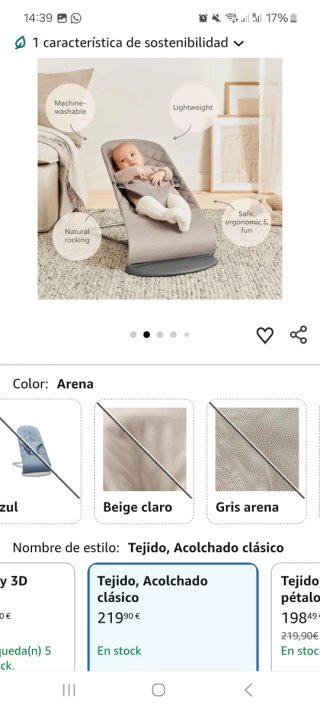 Hamaca BabyBjörn Tejido Acolchado Arena