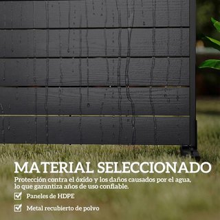 Biombo 6 Paneles HDPE Negro Soporte Efecto Madera