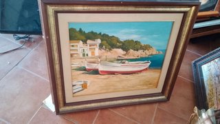 Cuadro Óleo Flores Marco Dorado