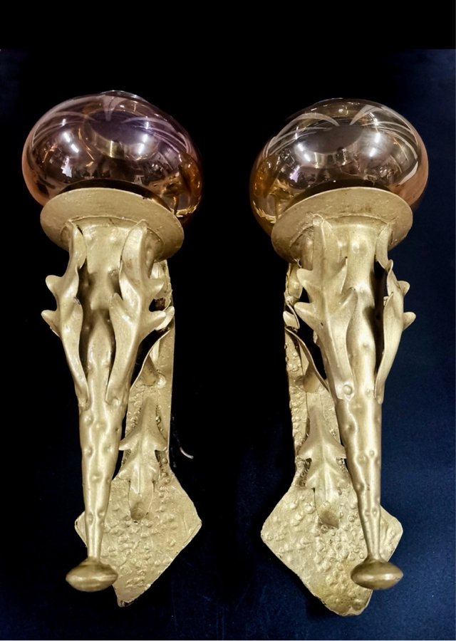 Pareja Apliques Modernistas Art Nouveau Cristal