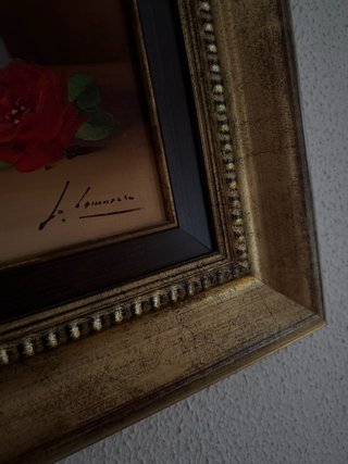 Óleo de flores rosas en jarrón