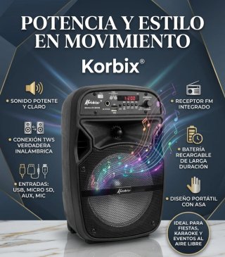 Altavoz Korbix Negro Portátil Bluetooth