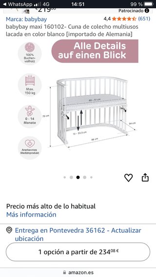 Cuna de colecho babybay maxi blanca