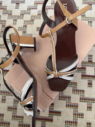 Sandalias Loewe Tacón Marrón y Plata