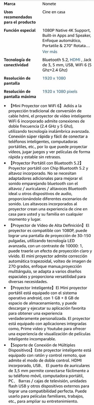 Proyector 1080P WiFi6 Bluetooth 5.2 App Integrada