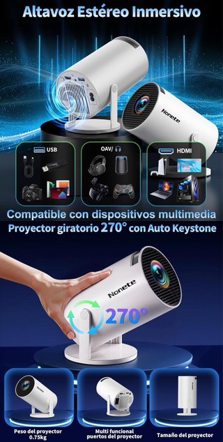 Proyector 1080P WiFi6 Bluetooth 5.2 App Integrada