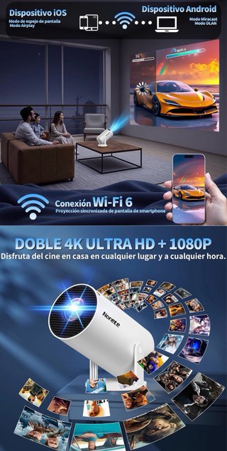 Proyector 1080P WiFi6 Bluetooth 5.2 App Integrada