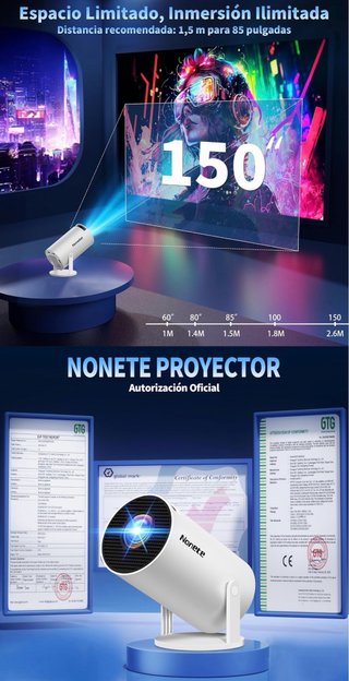 Proyector 1080P WiFi6 Bluetooth 5.2 App Integrada