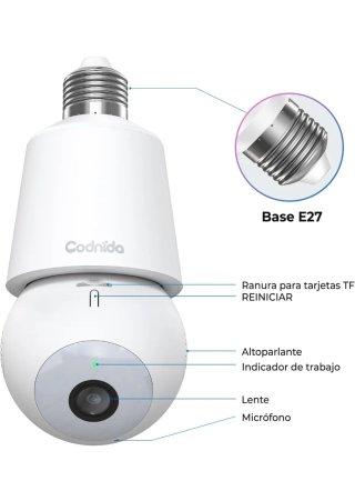 Cámara de bombilla Vigilancia WiFi Exterior Codnid