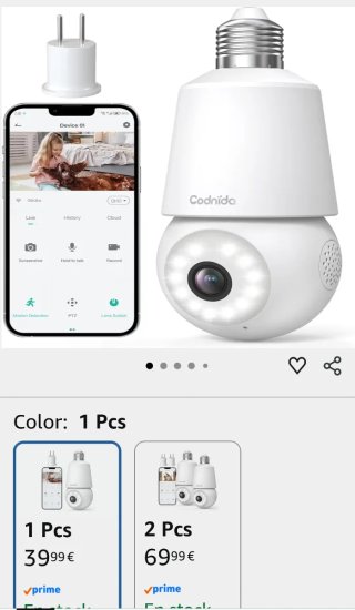 Cámara de bombilla Vigilancia WiFi Exterior Codnid
