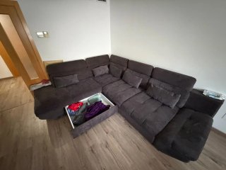 Sofá cama cheslong marrón/gris