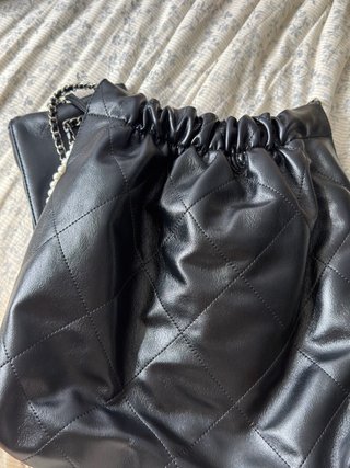 Bolso Chanel Piel Negro Shopper Perlas Cadena