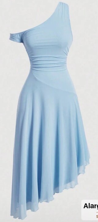 Vestido azul asimétrico de un hombro