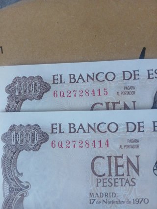 Pareja 100 Pesetas 1970 SC Correlativas