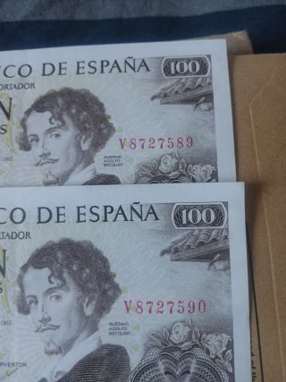 2 Billetes 100 Pesetas 1965 Correlativos