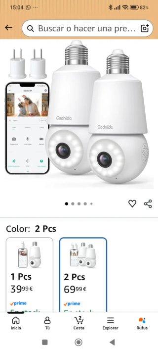 2 Cámaras Bombilla Vigilancia WiFi Codnida
