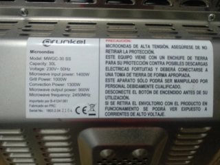Horno Microondas grunkel Modelo MWGC-30 SS