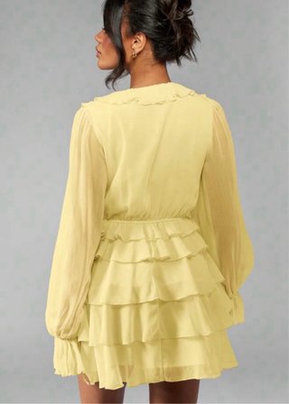 Vestido amarillo mini con volantes de manga larga