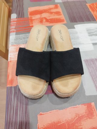 ZAPSHOP Sandalias Plataforma Negras Beige