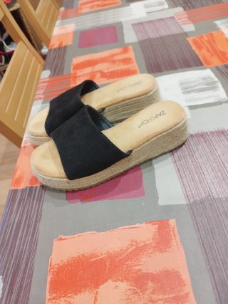 ZAPSHOP Sandalias Plataforma Negras Beige