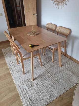 Mesa comedor madera y ratán