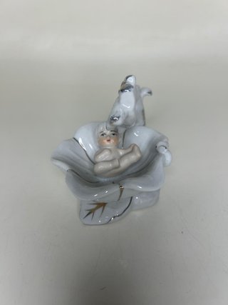 Statuina Vintage Ceramica Bambino Fogli