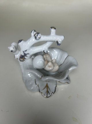 Statuina Vintage Ceramica Bambino Fogli
