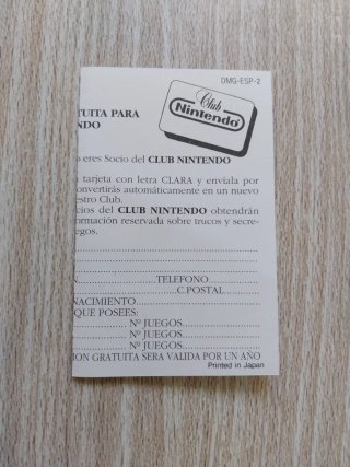 TARJETA CLUB NINTENDO GAME BOY ESPAÑOL