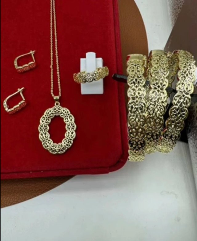 Conjunto Joyería Oro Filigrana Aro Pendientes