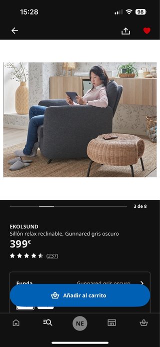 Sillón relax IKEA EKOLSUND rosa y gris