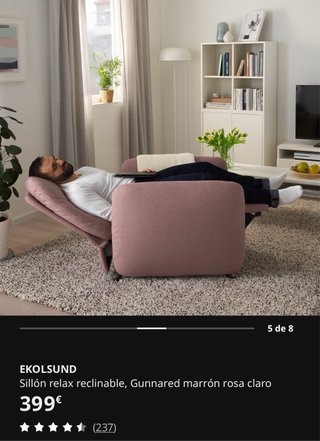Sillón relax IKEA EKOLSUND rosa y gris