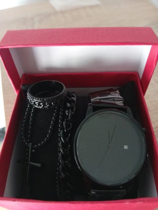 Set Reloj, Cadena, Pulsera y Anillo Negro