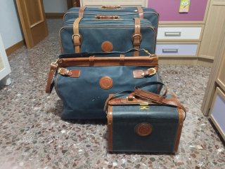 Juego Maletas Vintage Cuero Azul/Marrón