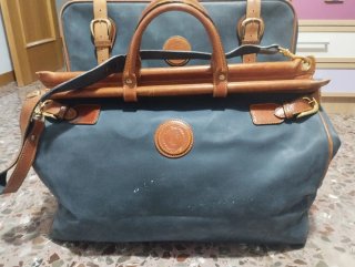 Juego Maletas Vintage Cuero Azul/Marrón