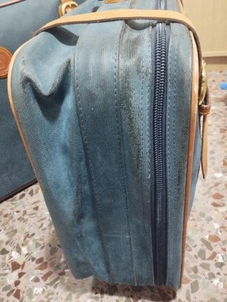 Juego Maletas Vintage Cuero Azul/Marrón