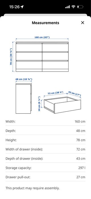 Malm IKEA - Cómoda 6 cajones negra- 160x78 cm