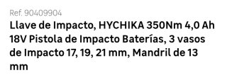 Llave de impacto HYCHIKA 18V