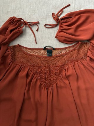 Blusa H&M Naranja Encaje Manga Larga