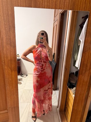 Vestido floral MIPHAI coral, rosa y rojo Talla S