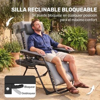 Tumbona Silla Gravedad Cero Reclinable Gris Claro