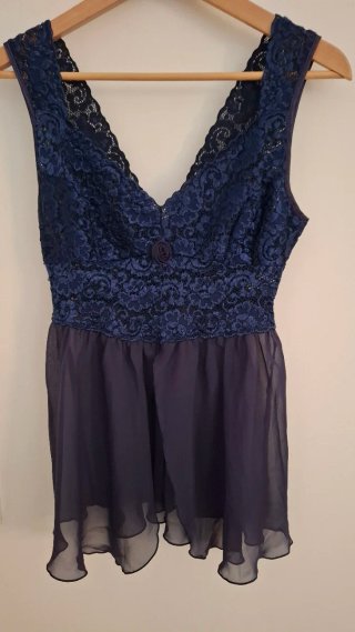 Pijama Verano Tul y Encaje Elástico Azul