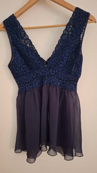 Pijama Verano Tul y Encaje Elástico Azul