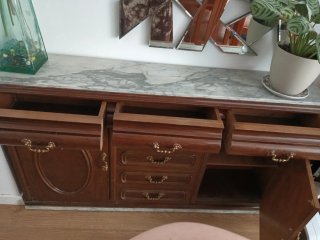 Mueble recibidor antiguo madera mármol