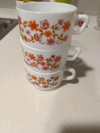 Arcopal 3 tazas grandes florales 9 cm años 70