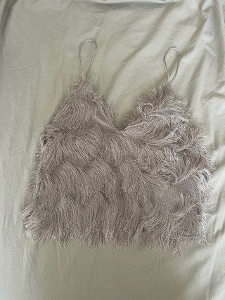 Top Zara con flecos beige/gris
