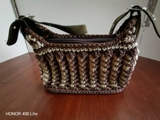 Bolso Crochet Artesanal Marrón y Beige